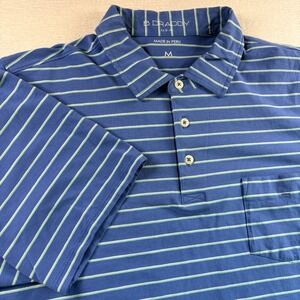 B Draddy Golf Polo Shirt Mens Medium Blue Striped Casual Performance Pima Cotton